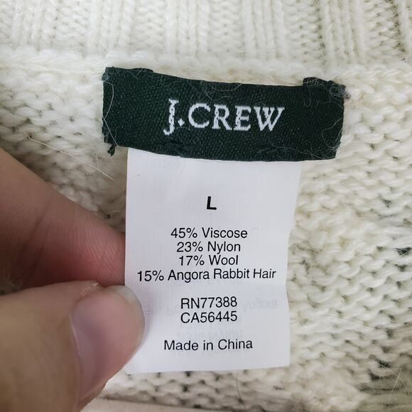 J Crew Womens Sweater Honeycomb Cable Knit Cream Wool Angora Blend Size Large - Picture 3 of 6